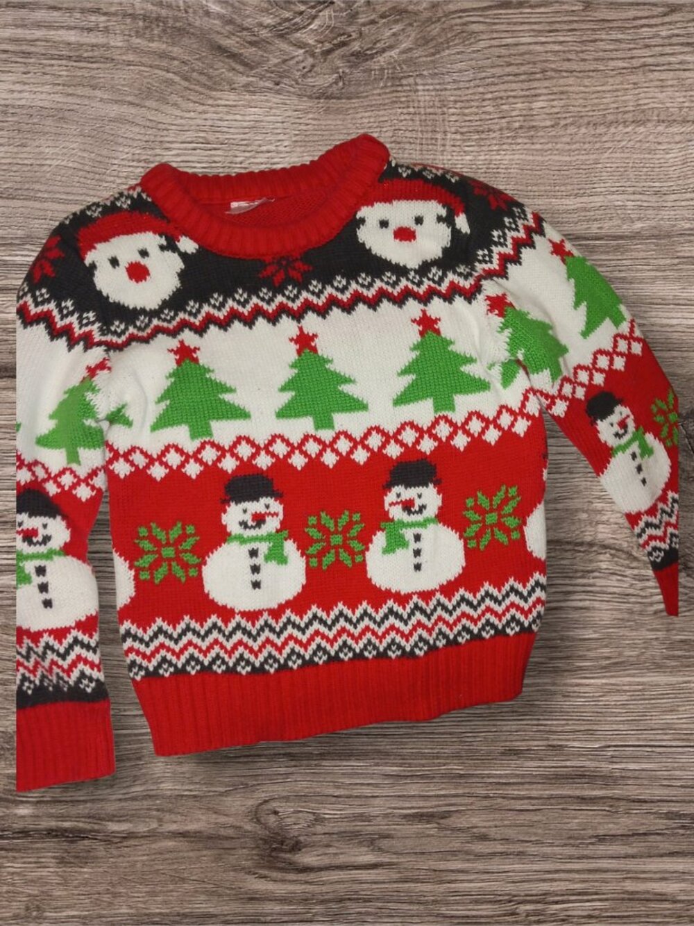 Holiday Time Snowman & Christmas Tree Ugly Christmas Sweater Toddler 3T Red Holi